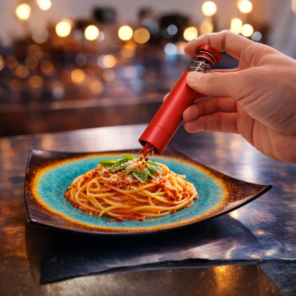 FIAMMAPURA — Red Polished Steel Push-Button Grinder (Empty/Refillable)